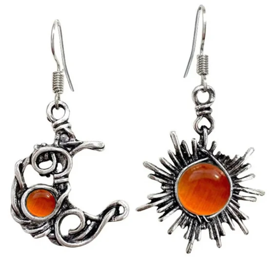 Foreign Trade New Bohemian Sun and Moon Earrings silver Round Crystal Dangle Earrings