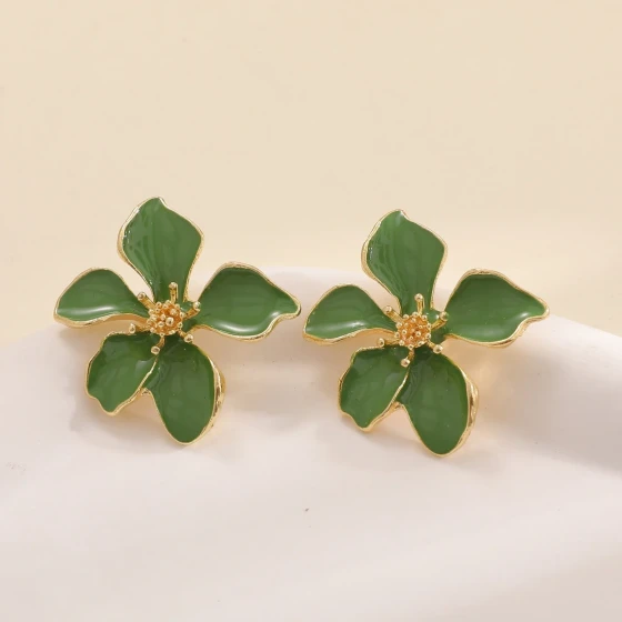 Popular European and American fashion oil-drip floral earrings for women, elegant and sophisticated, simple and stylish earrings