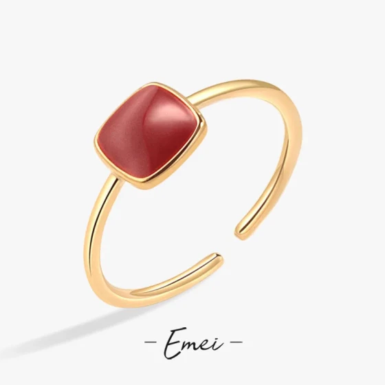 Red square enamel ring for women, vintage Hepburn style index finger ring, high-end simple open ring, trendy