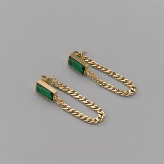 New trendy green tassel titanium steel earrings with a high-end feel, new summer fashion earrings for women