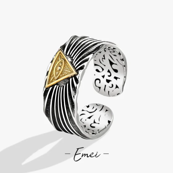Thai silver men's ring, trendy retro handmade, unisex, Eye of God open ring