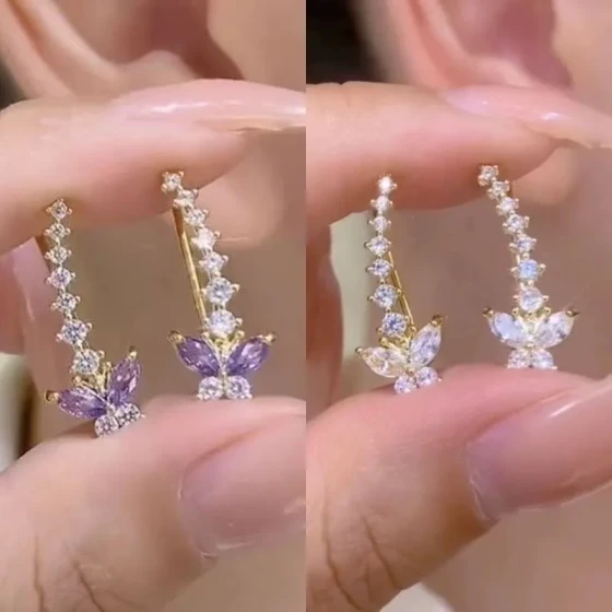 Elegant White/Purple butterfly earrings for women, niche design, exquisite and versatile, stud-like, unique earrings