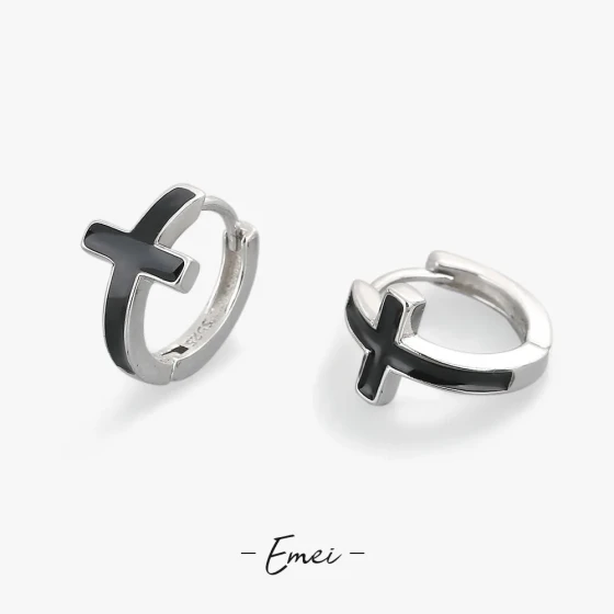 Trendy hip-hop street style unisex everyday versatile ear cuffs Vintage Black Resin Cross Earrings