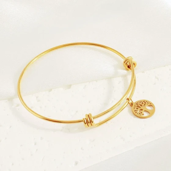 Titanium steel bracelet for women, new stylish and simple bracelet with elastic hollow design, tree of life personalized bracelet