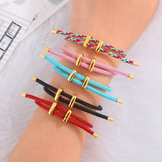Titanium steel waterproof and sweatproof bracelet with adjustable I-shaped buckle and steel wire rope bracelet3D Hard gold bracelet with rope, couple's jewelry