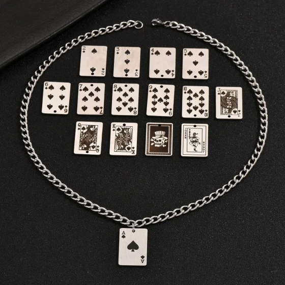 Creative new product stainless steel playing cards - spades A Men's Hip Hop Personalized Titanium Steel Necklace