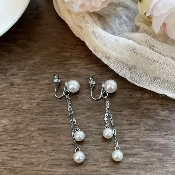 Vintage Beaded Dual-Wear Earrings for Women, New High-End Versatile Niche Sweet Long Tassel Earrings