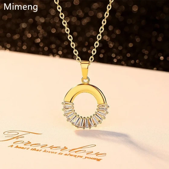 New Japanese and Korean Products T Cubic zirconia circular pendant necklace for women, light luxury niche design, stylish and versatile choker