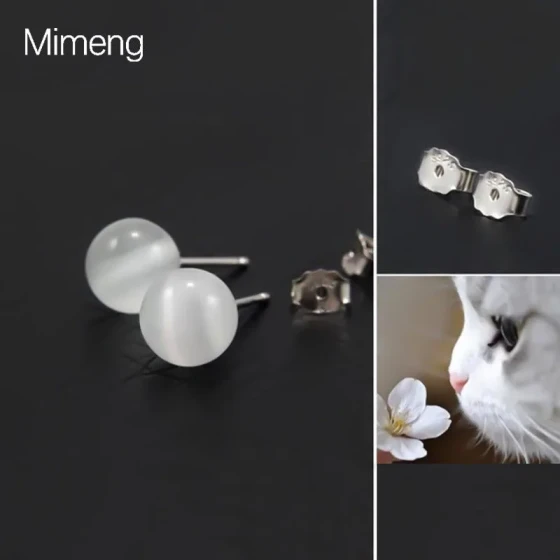 New Korean fashion round cat's eye stone earrings, niche style, versatile and elegant, high-end ear cuffs for women