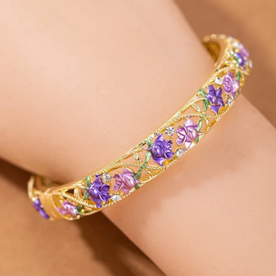 New European and American vintage cloisonné ethnic style hollow painted alloy bracelet for women, niche high-end jewelry