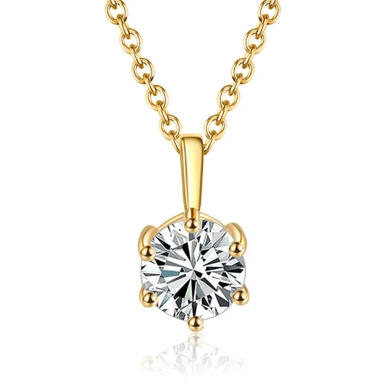 Best-selling classic six-prong imitation moissanite diamond necklace for women, high-end copper-plated18k Gold pendant