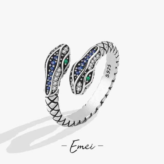 Versatile vintage ring for women, adjustable open design, double-headed snake, exaggerated and fashionable OL Summer ring for women