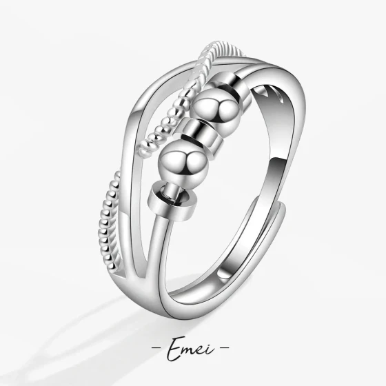 European and American fashion simple and unique double-layer cross-wrapped niche adjustable open ring with fortune beads for the index finger