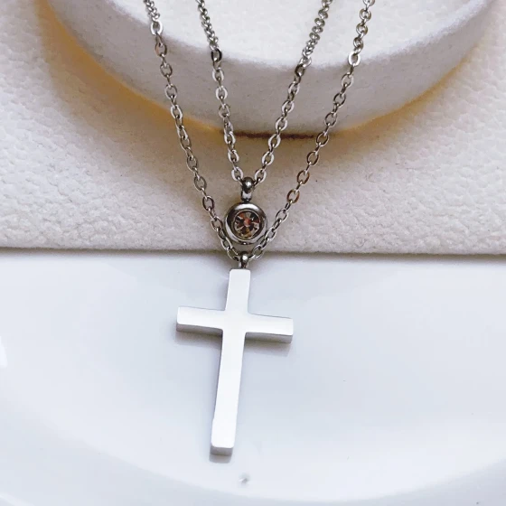 New multi-layered cross necklace, fashionable, simple and versatile clavicle chain, birthday gift jewelry for women