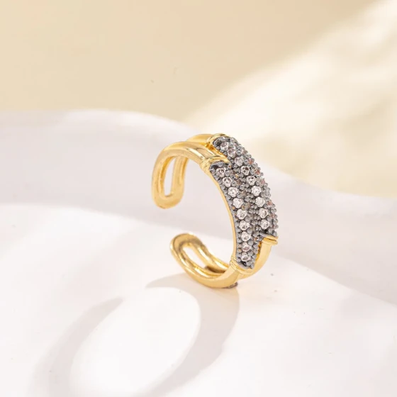 New copper-plated geometric open ring, niche creative personalized zircon-inlaid ring