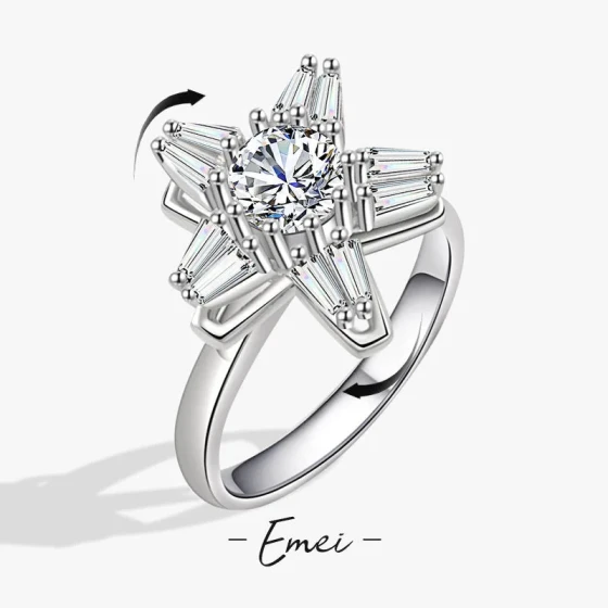 Five-pointed star personalized rotating stress-relief ring for women, zirconia, super shiny, high-end feel ins Wind White gold Simple Ring