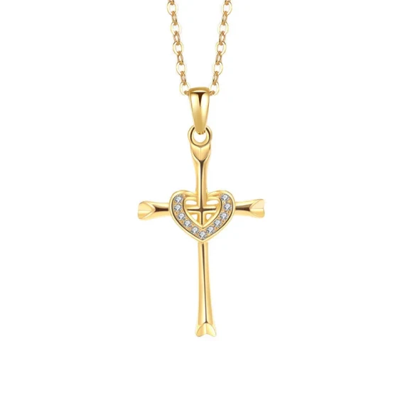 European and American Ornament ins Unique design zircon heart necklace for women, versatile and elegant cross pendant