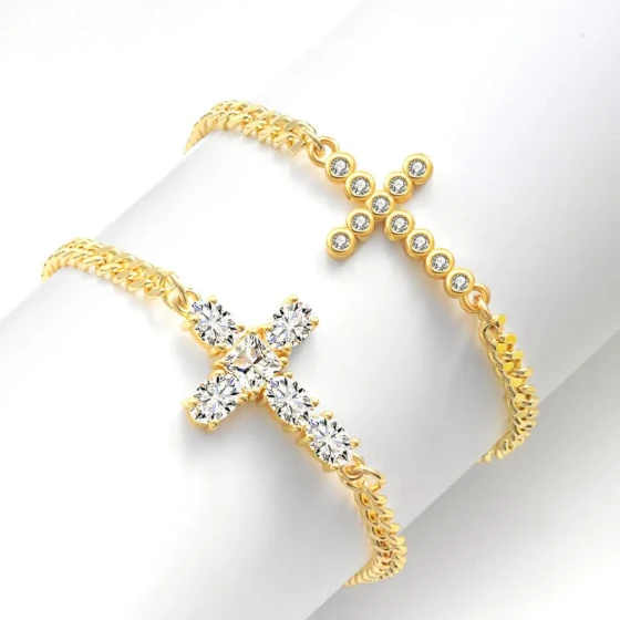 Luxury Cross Bracelet with Zirconia, Fashionable Micro-Inlaid Unique Luxury Niche Jewelry for Women, Non-Fading for Summer