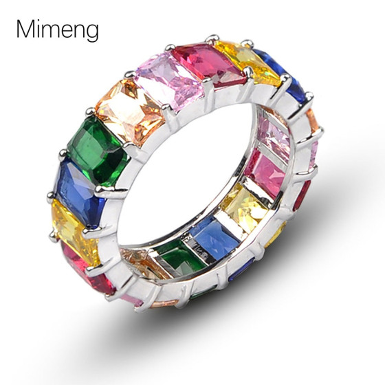 New Colorful Square Zircon Ring for Women, Fashionable and High-end, Trendy Rainbow Ring for Layered Wear