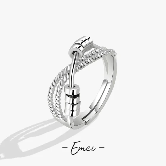 Popular rotating ring, simple two-layer cross design, unique and stylish, dynamic rotating bead for good fortune and stress relief, adjustable open ring