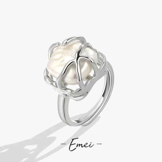 French vintage adjustable natural baroque pearl ring, super elegant ins Stylish open-ended index finger ring
