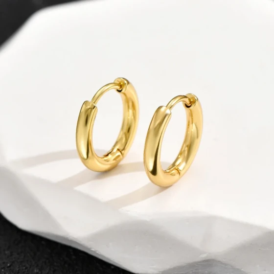 European and American gold stainless steel solid circle earrings, women's fashion simple plain hoop accessories, Xiyin