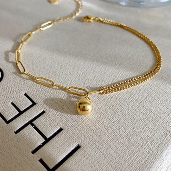 New trendy women's small gold ball anklet, fulfills all wishes18k Gold-plated titanium steel anklet that does not fade