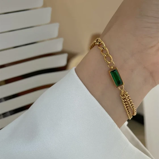 Titanium steel European and American fashion ins Unique design emerald bracelet for women, simple and stylish jewelry