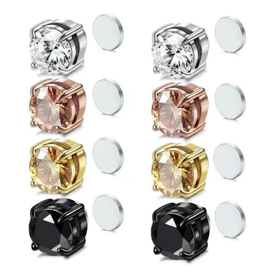 Magnetic non-pierced ear clips Popular zirconia stud earrings with diamonds for commuting