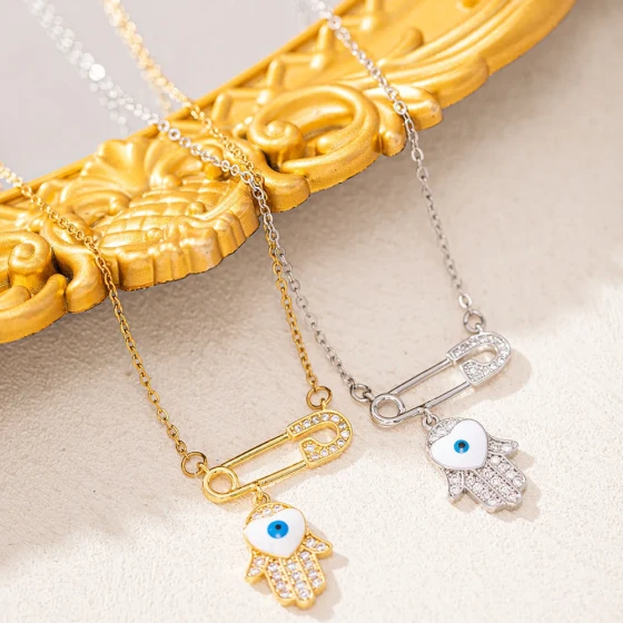 European and American fashion versatile evil eye pin pendant necklace for women, niche light luxury personalized collarbone chain