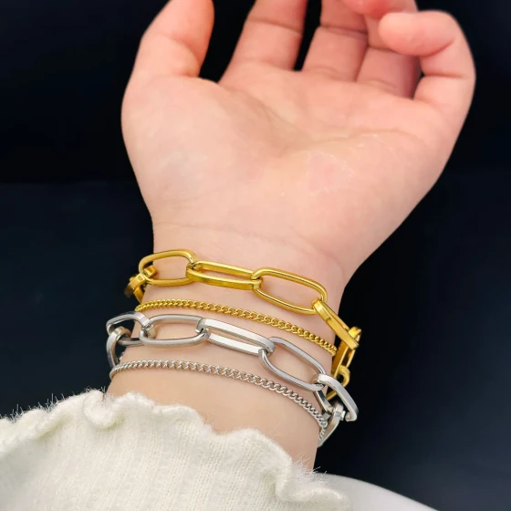 Titanium steel vintage fashion18k gold Punk Double-Layer Thick Non-Fading Bracelet for Women, Trendy Brand New Couple Accessory