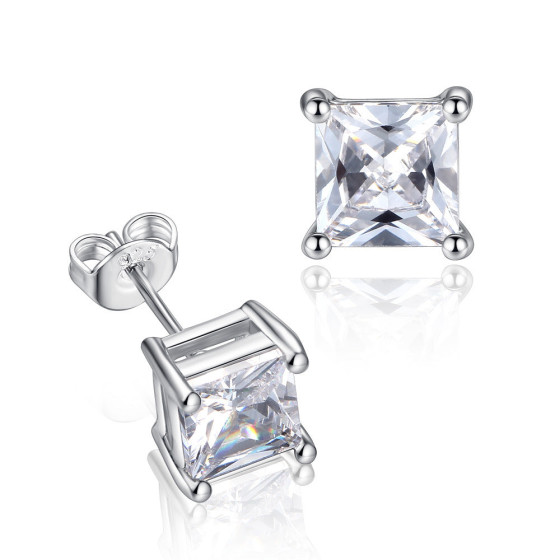 Square Four-Prong Zircon Earrings Summer Simple Fashion High-End Earrings Colorful Square Diamond Studs