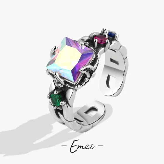 Colorful diamond ring, non-fading, niche design, light luxury jewelry, open zircon ring for women