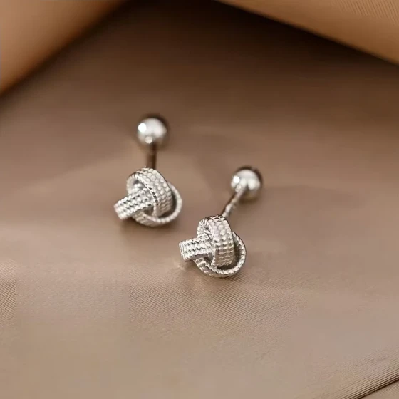 Unique and high-end light luxury niche earrings with knot design, no earplugs needed, threaded rotating ear bone studs