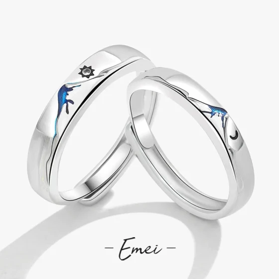 Shanmeng Haishi Couple Rings for Long Distance Relationships, Valentine's Day Gift, Resin Witch Mountain and Ocean Couple's Open Ring
