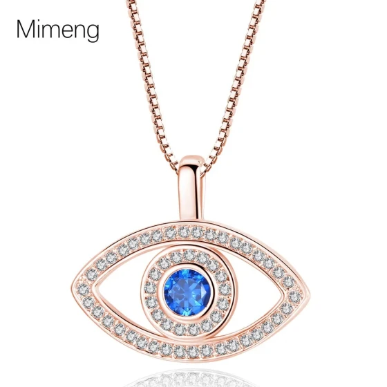 New blue eye micro-inlaid zircon necklace for women, simple and elegant evil eye collarbone chain choker