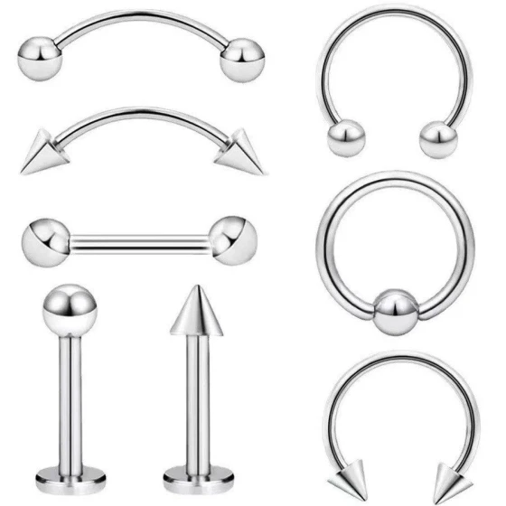 Stainless steel body piercing jewelry, horseshoe, round ball, pointed cone, nose ring, nose stud