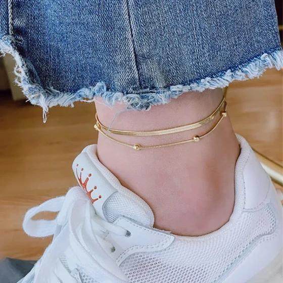 Simple double-layer non-fading titanium steel anklet for women, high-end feel, niche design, new trendy foot chain
