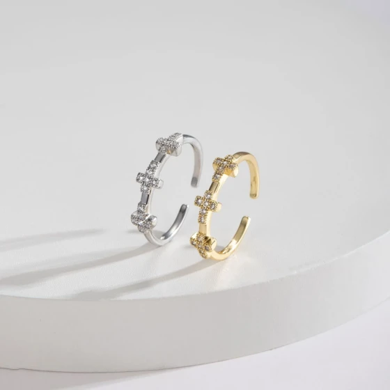 New European and American minimalist fashion cross open ring for women, niche high-end adjustable ring