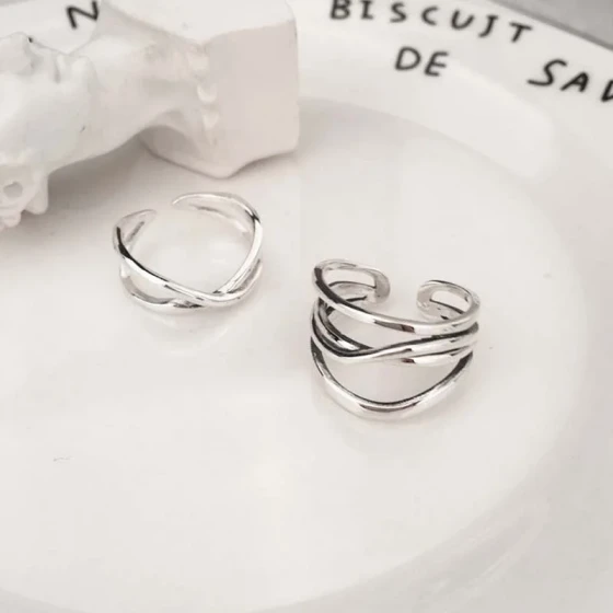 Simple OL Trendy Women's Open Ring with Vintage Thai Silver Design X Simple design ring, fashionable accessory