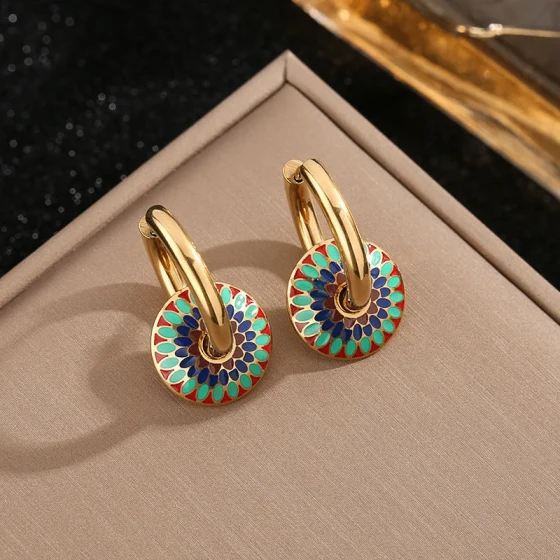 European and American vintage painted daisy flower pattern titanium steel non-fading jewelry set for women necklace