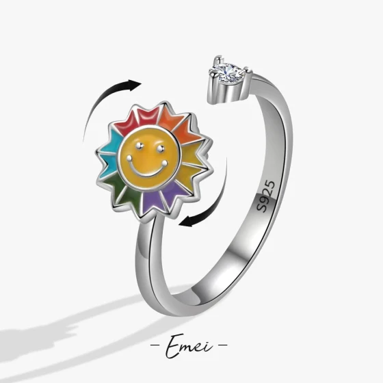Personalized Colorful Smiling Sunflower Rotatable Ring ins Trendy resin daisy ring popular on social media