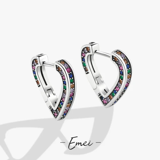 High-end colorful diamond heart-shaped earrings for women, unique design, simple and versatile, stylish and fashionable studs