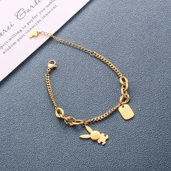 Titanium Steel Single-Layer Cute Rabbit Heart-Shaped Bracelet for Women ins Unique niche design minimalist style internet celebrity jewelry