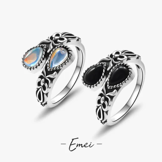 Popular Victorian retro-style exquisite adjustable moonstone ring for women, simple and fashionable