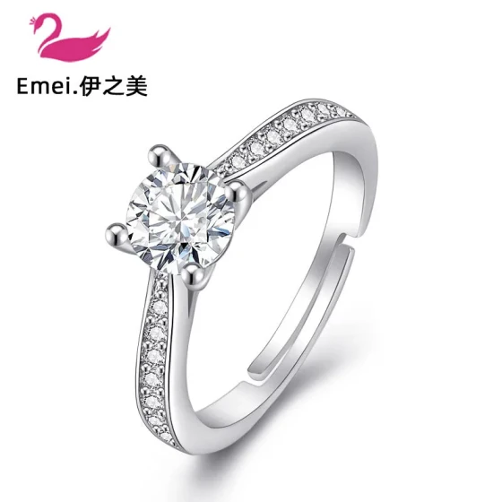 Fashionable four-prong imitation diamond ring, same style as the livestream product, personalized diamond-encrusted wedding joint ring