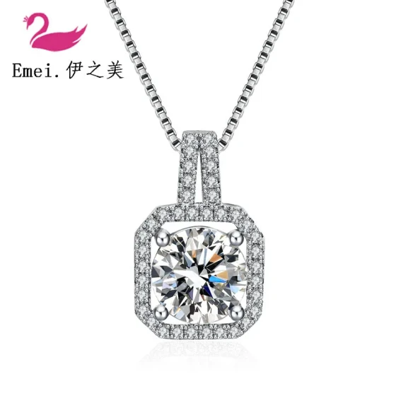 Korean silver-plated necklace for women, simple short clavicle chain with zircon square pendant, neck chain, student accessory