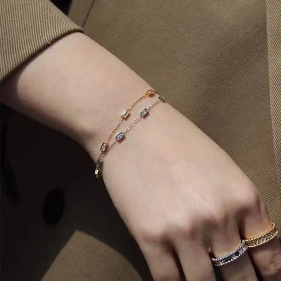 Light luxury, niche, high-end feel, square zircon, vintage charm ins Trendy Exquisite Titanium Steel Bracelet Accessories