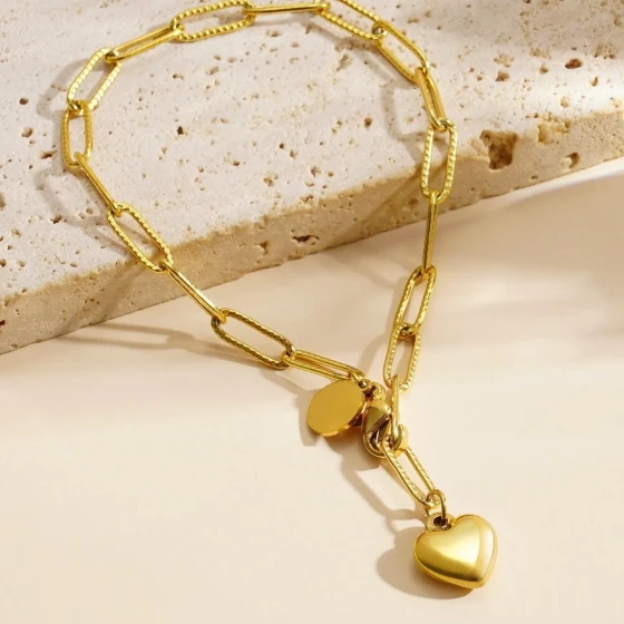 Stainless steel titanium steel European and American minimalist heart pendant bracelet for women, friendship jewelry, exclusively for foreign trade