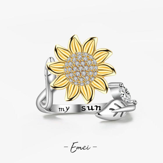 AliExpress bestseller adjustable sunflower rotating ring with diamonds, simple and versatile, popular anti-stress ring accessory